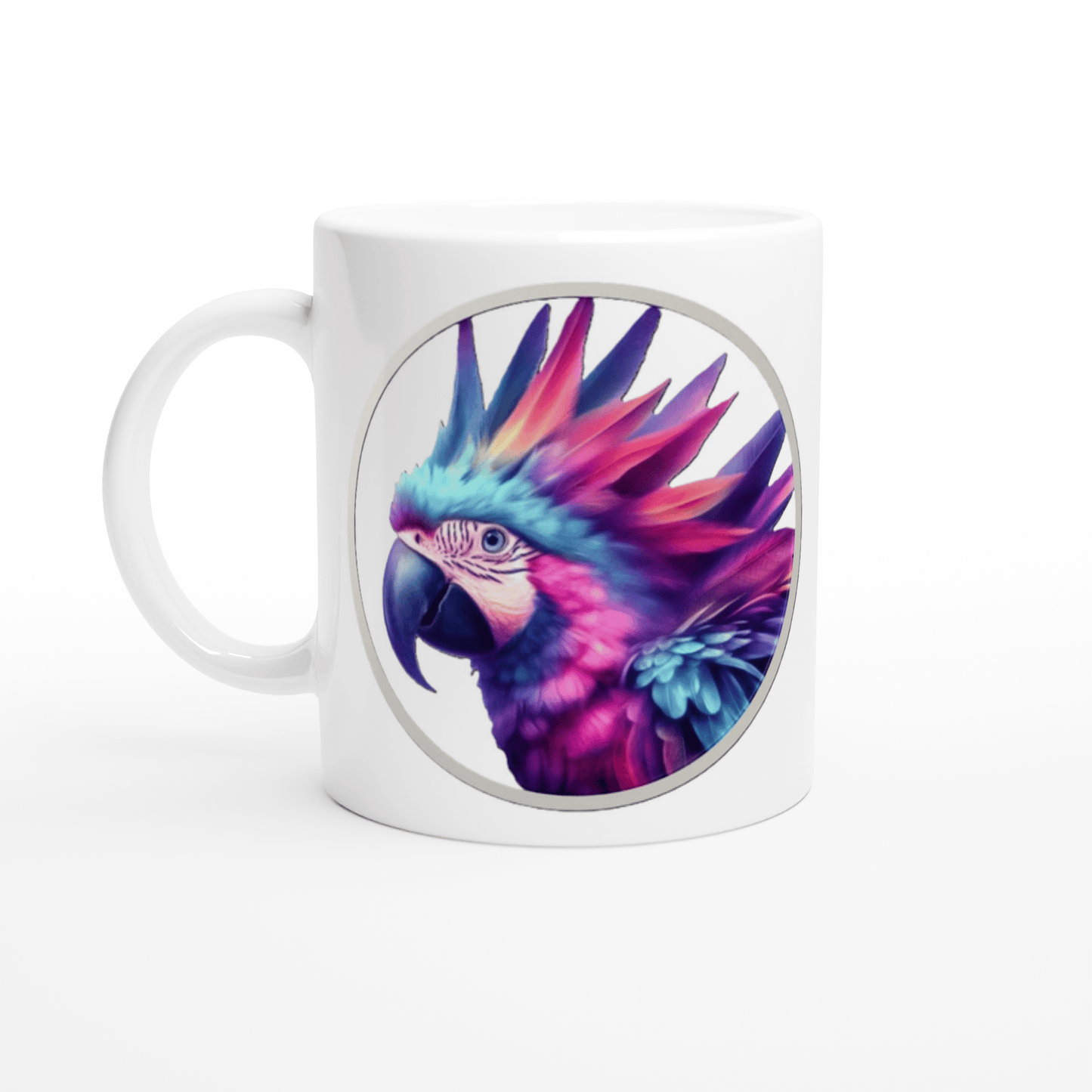 White Ceramic Mug Funky Parrot - Papegaaishop