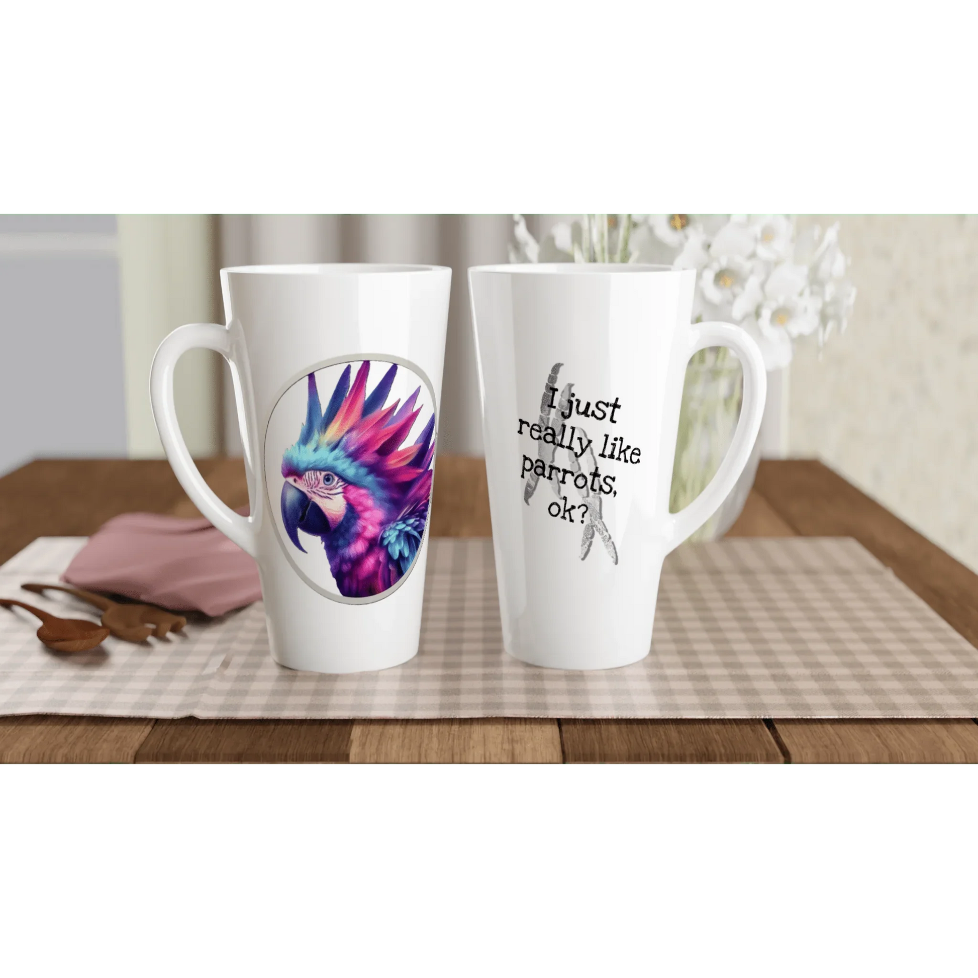 White Latte 17oz Ceramic Mug Funky Parrot - Papegaaishop