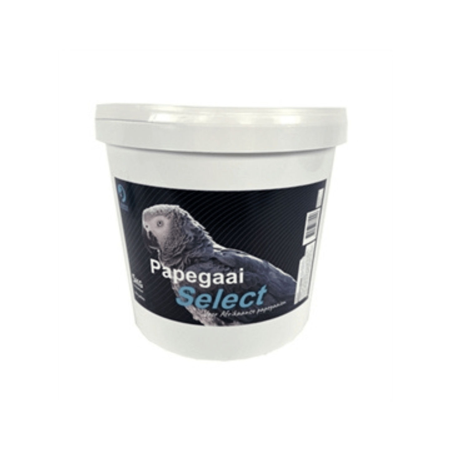 Hareco papegaai select met pellets 5 kg container with complete varied parrot food mix including seeds and fruits.