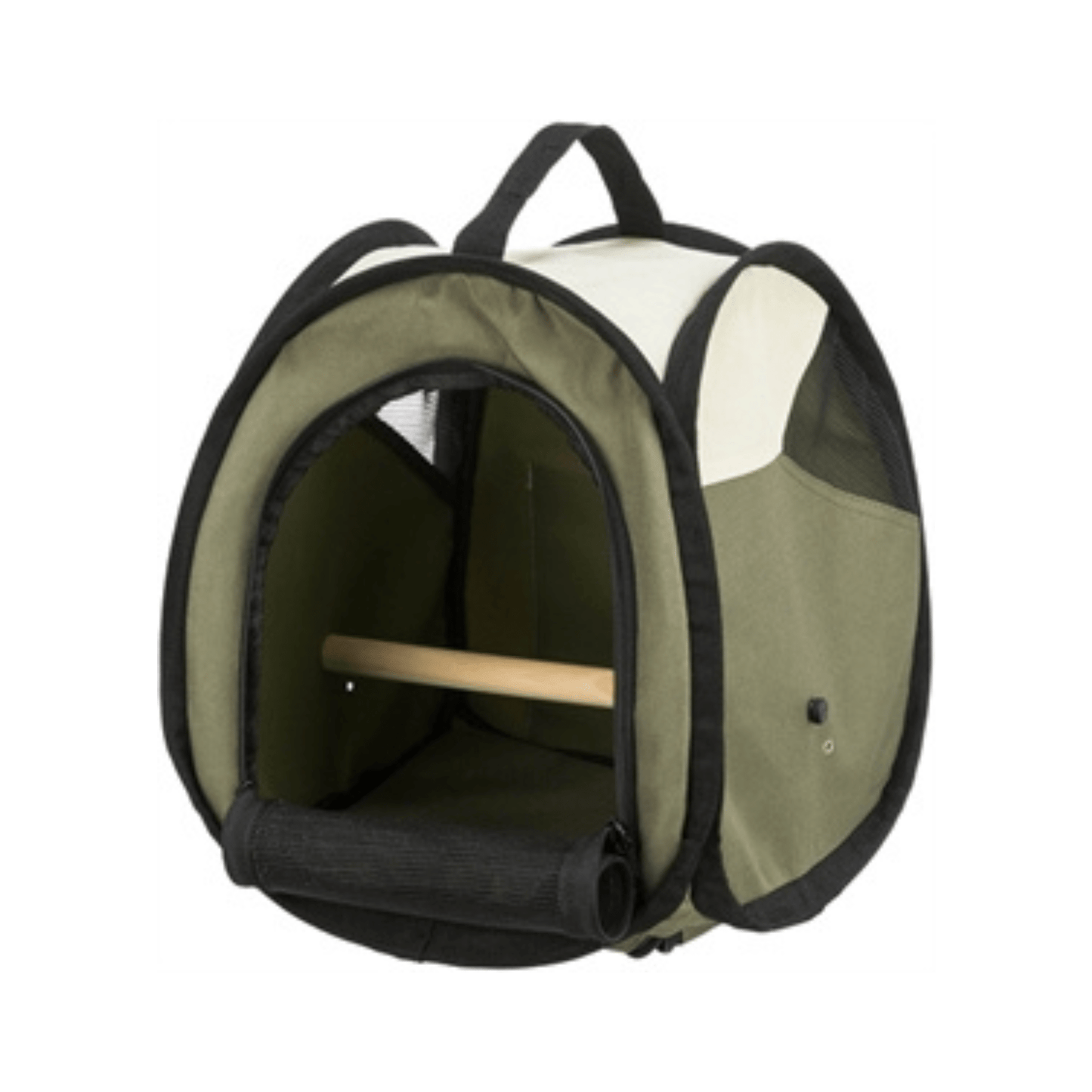 Trixie vervoerstas vogel groen 27x32x27 cm with wooden perch and ventilation for safe bird transport.