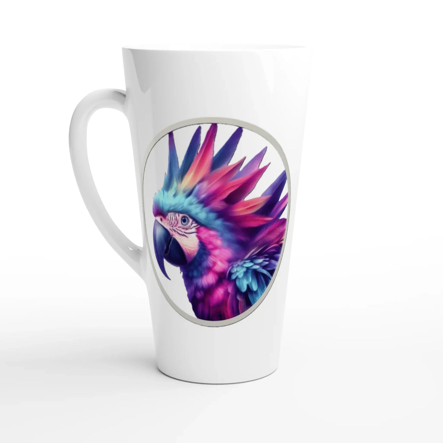 White Latte 17oz Ceramic Mug Funky Parrot - Papegaaishop
