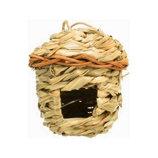 Trixie grasnest 11x11 cm 3 st natural woven grass birdhouse with hanging rope for small birds to nest and nibble.