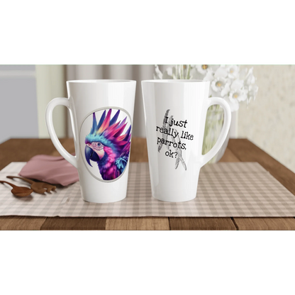 White Latte 17oz Ceramic Mug Funky Parrot - Papegaaishop
