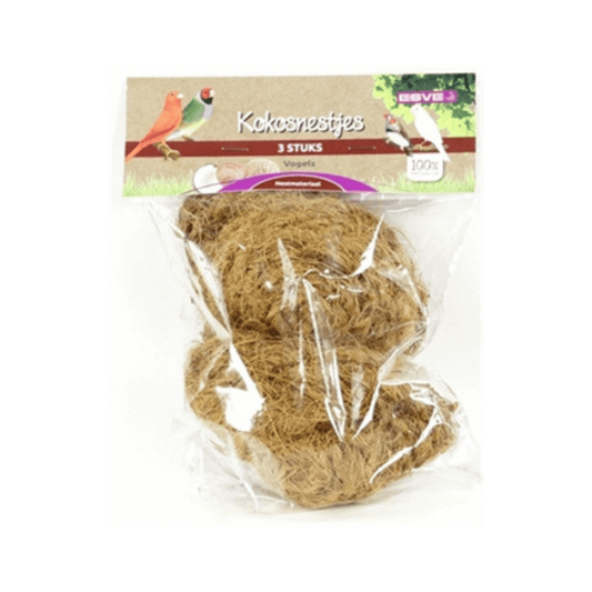 Esve kokos nestje 3 st set of 3 natural coconut fiber nests for tropical birds in clear packaging