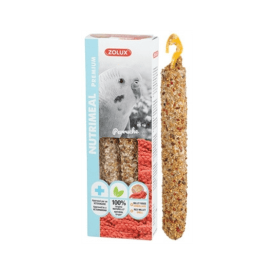 Zolux nutrimeal stick parkiet rode gierst 110 gr 2 st bird treat with millet and hanging clip for parakeets