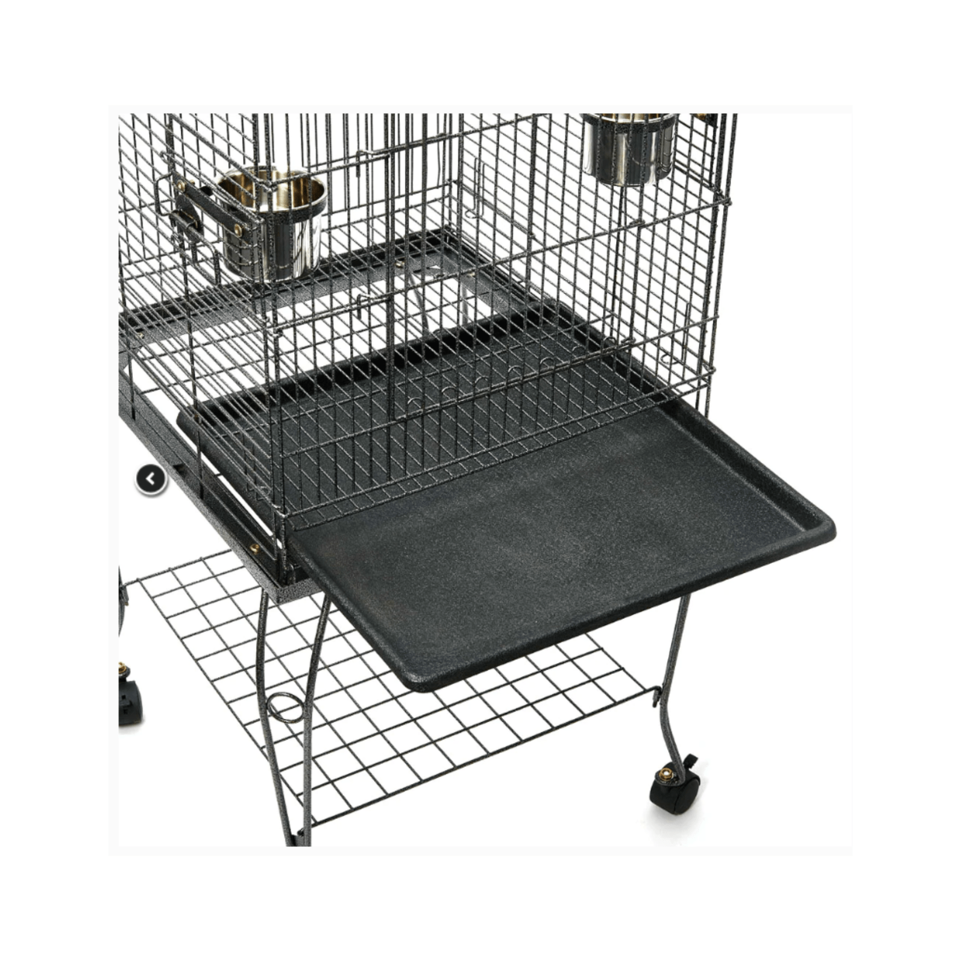 Topmast Parkieten- en Kleine Papegaaienkooi Pionus bird cage with open top, removable tray, and stainless steel feeding bowls.