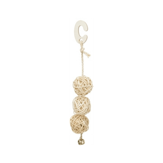 Trixie 3 rotan ballen met bel aan touw naturel 24 cm - Papegaaishop