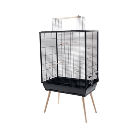 Zolux vogelkooi neo jili xl zwart 81x48x132 cm black birdcage with wooden stand and removable tray for easy cleaning.