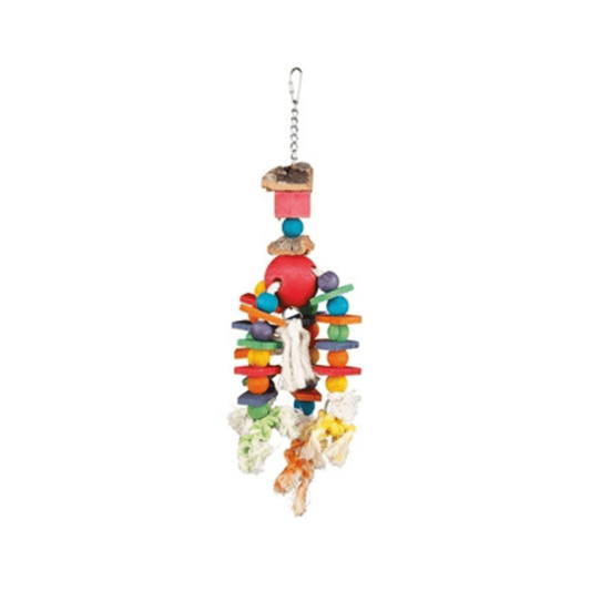 Trixie speelgoed aan ketting touw & kralen hout kurk 35 cm 3 st - Papegaaishop