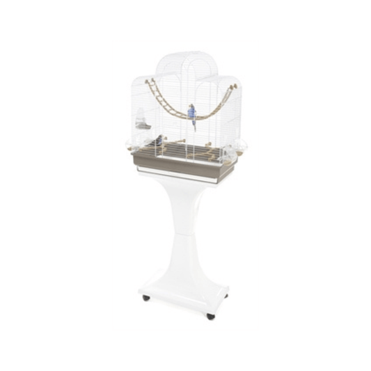 Imac vogelkooi fiona deluxe taupe 50x30x65 cm with stand, includes perches, ladder, and feeding bowls for small birds.