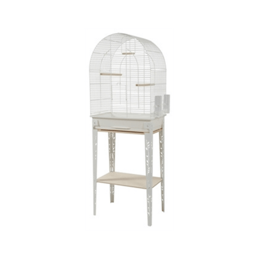 Zolux vogelkooi patio met standaard wit 53x33x144 cm birdcage with metal frame and wooden stand.