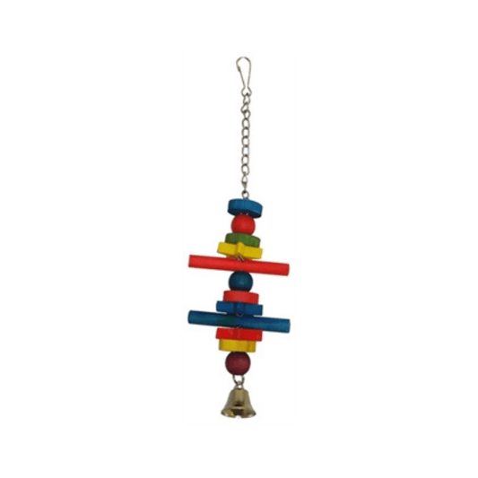 Happy pet vogelspeeltje shootingstar hout 31x8x3 cm bird toy made of natural wood with colorful beads and a metal bell.