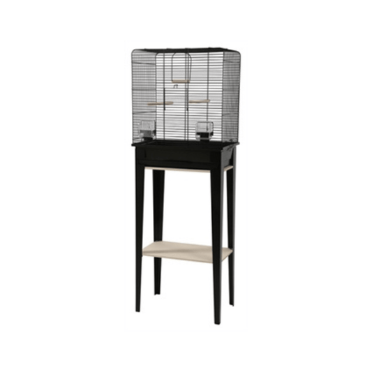 Zolux vogelkooi chic loft met meubel zwart 124x44,5x28 cm metal and wood birdcage with storage unit and accessories.