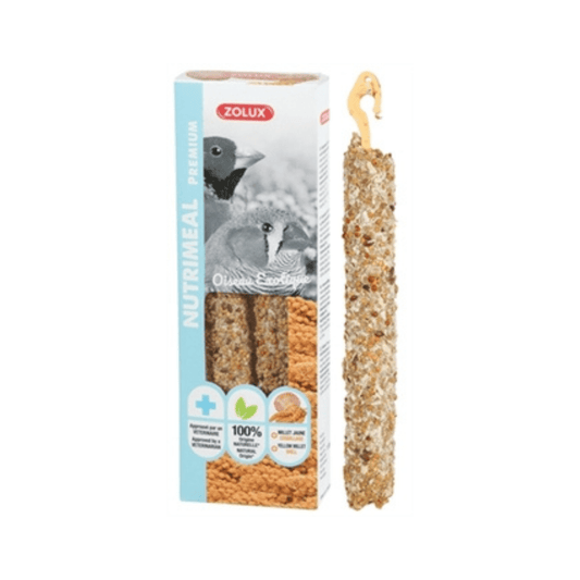 Zolux nutrimeal stick tropische vogel gele gierst 110 gr 2 st natural millet bird treat on wooden stick with clip