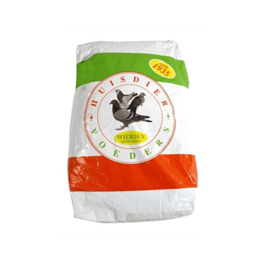 Wierikx duivenvoer 20 kg complete balanced pigeon feed with maize, wheat, peas, and essential nutrients.
