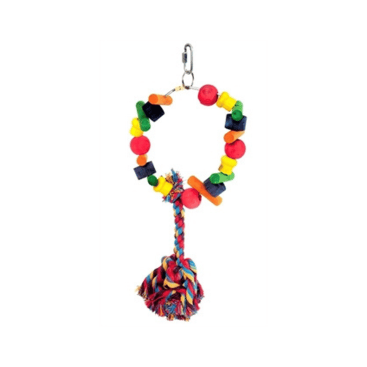 Happy pet speelgoed papegaai cartwheel assorti 28x15x8 cm colorful bird toy with wooden blocks and rope for chewing and playing