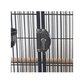 Strong parkietenkooi Bianca with secure metal latch, wooden perches, and stainless steel feeding bowls for birds.