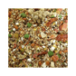 Close-up of Hareco rose select met pellets 3 kg bird food mix with seeds, pellets, and dried fruit pieces.