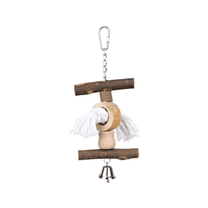 Trixie speelgoed schorshout en touw met bel 20 cm - Papegaaishop