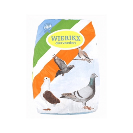 Wierikx haags duivenvoer 20 kg bag of high-quality pigeon feed with mixed grains and nutrients.