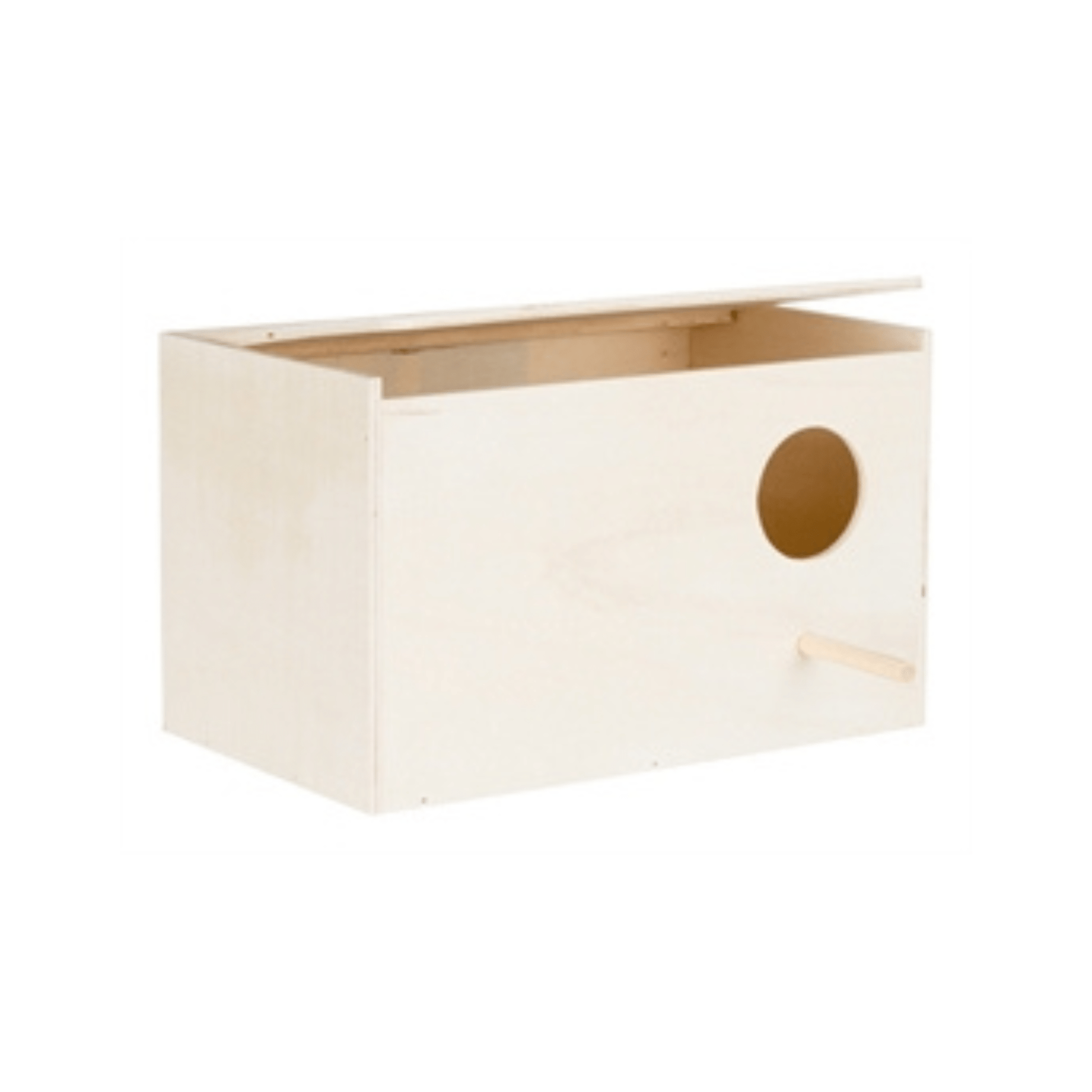 Trixie nestkastje hout 30x20x20 cm with 6 cm hole, wooden birdhouse with perch and hinged roof for easy cleaning.