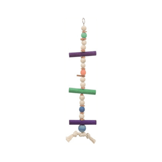 Trixie speelgoed met touw & kralen hout leer meerkleurig 28 cm 3 st - Papegaaishop