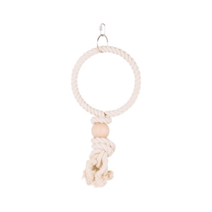 Trixie touwring met houten blok naturel 19x19 cm 3 st - Papegaaishop