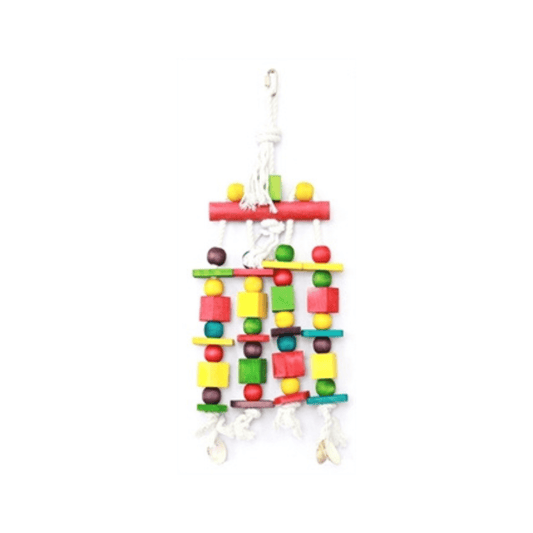 Happy pet speelgoed block & beads papegaai 45x16 cm colorful bird toy with blocks and beads for parrots and large birds