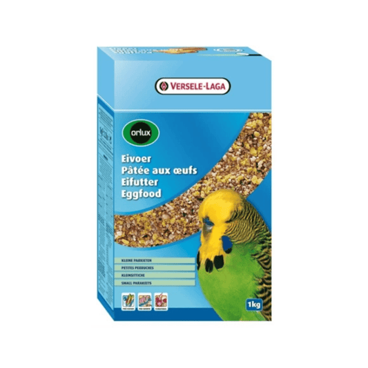 Orlux eivoer droog kleine parkiet 1 kg, nutritious eggfood for small parakeets with essential vitamins and minerals.