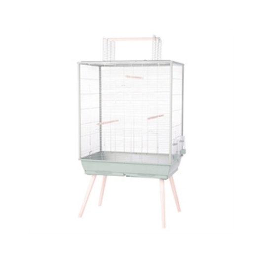 Zolux vogelkooi neolife groen 81x48x152 cm, spacious green birdcage with perches and feeders for parakeets.