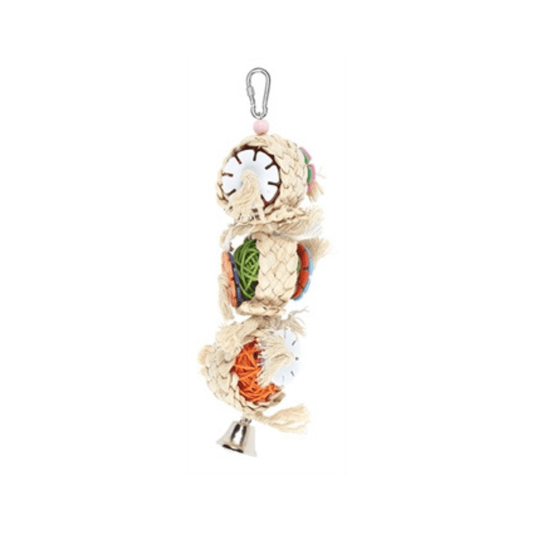 Happy pet tansy trio vogelspeelgoed 30x8x8 cm bird toy with textures and bell for cage stimulation.