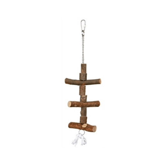Trixie speelgoed met ketting touw schorshout 40 cm 3 st - Papegaaishop