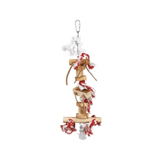 Trixie speelgoed met touw en leren bandjes hout kleurig 35 cm 3 st - Papegaaishop