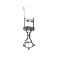 Topmast Speelstandaard Duke bird playstand with wooden perch, stainless steel bowls, metal frame, and caster wheels.