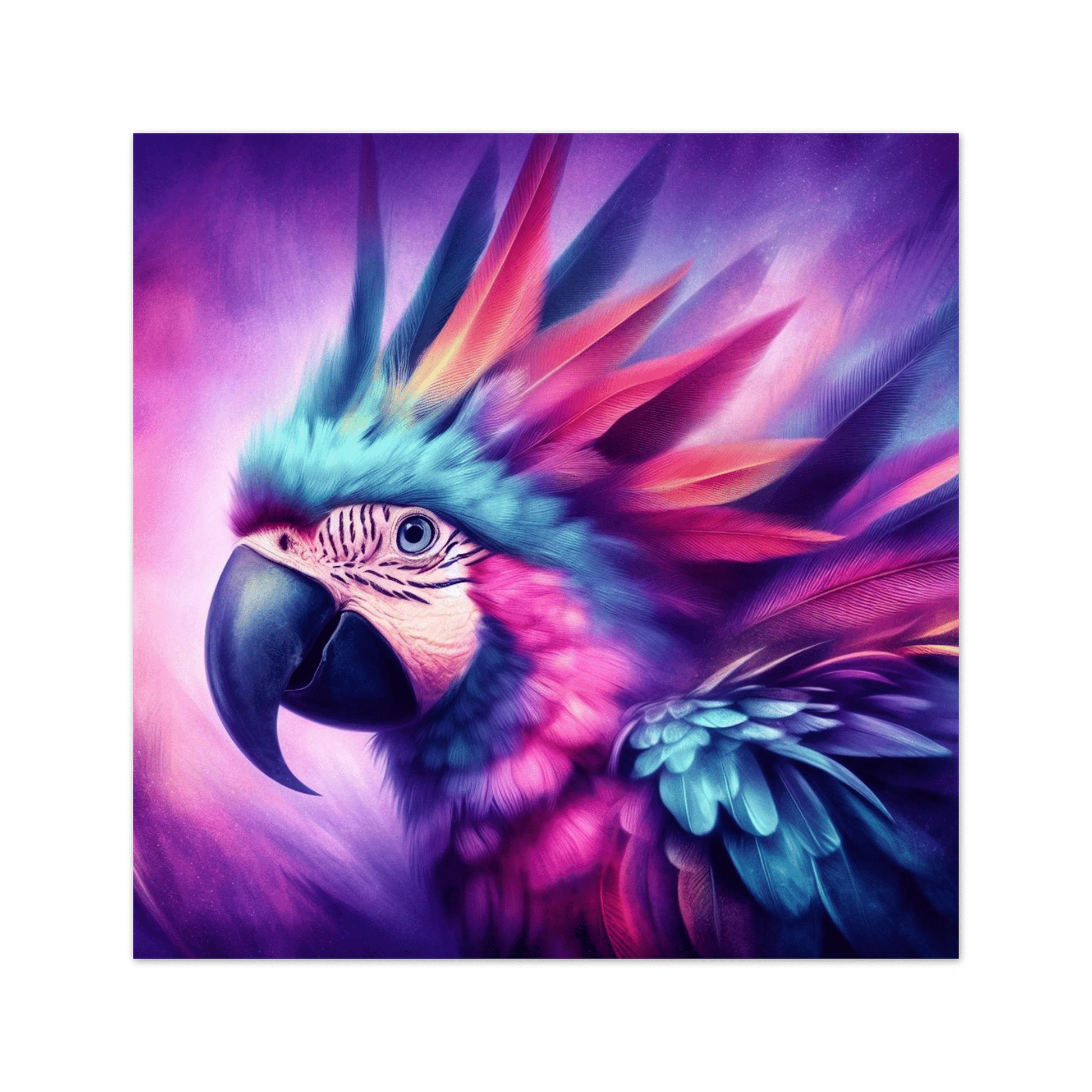 Premium Matte Poster Funky Parrot featuring vibrant, colorful parrot artwork on premium matte white paper.