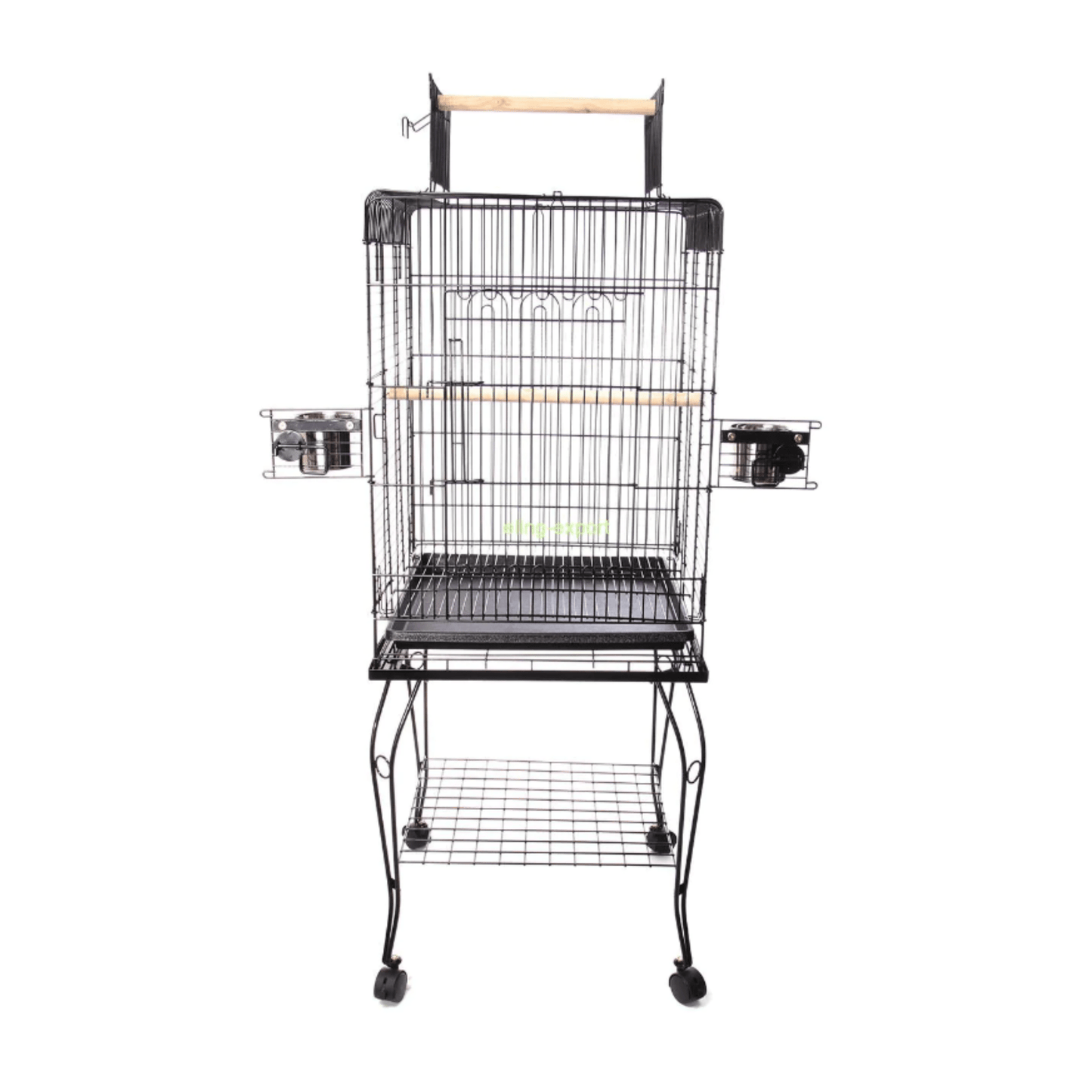 Topmast Parkieten- en Kleine Papegaaienkooi Pionus black metal bird cage with wooden perches and stand on wheels