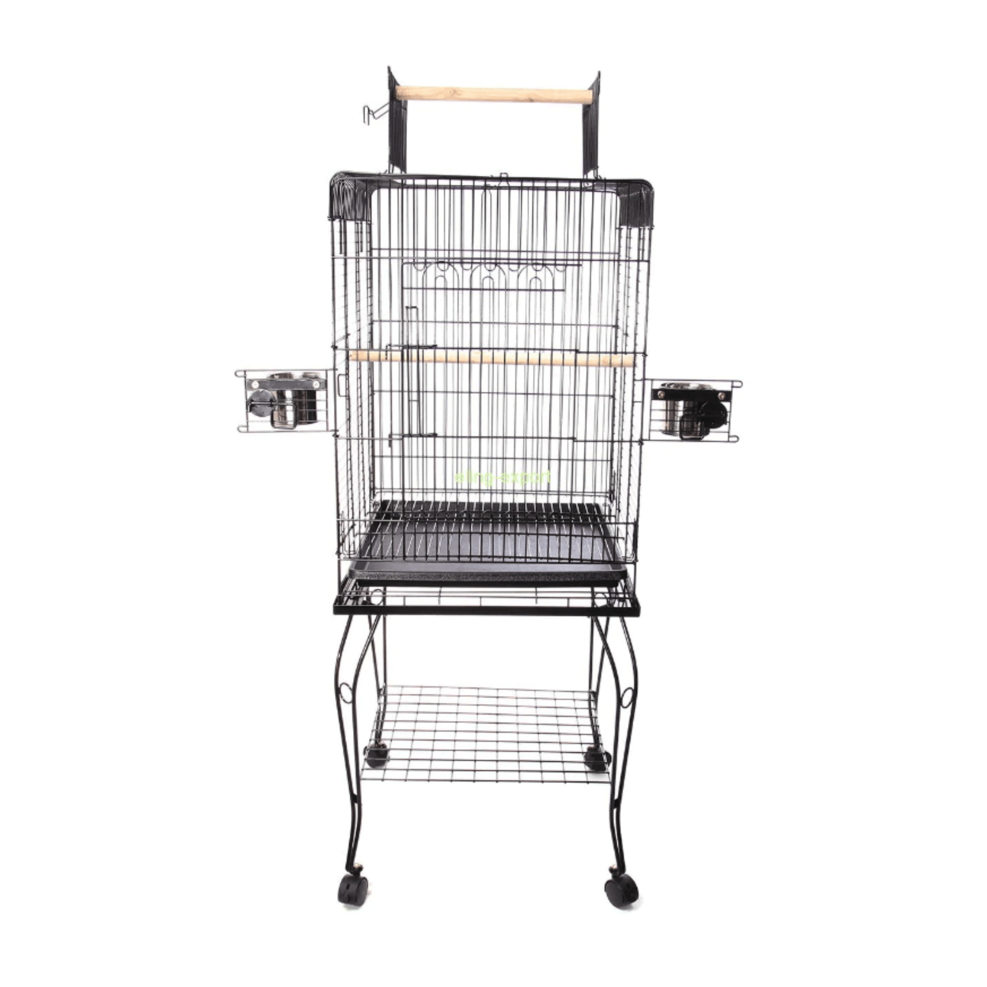 Topmast Parkieten- en Kleine Papegaaienkooi Pionus black metal bird cage with wooden perches and stand on wheels