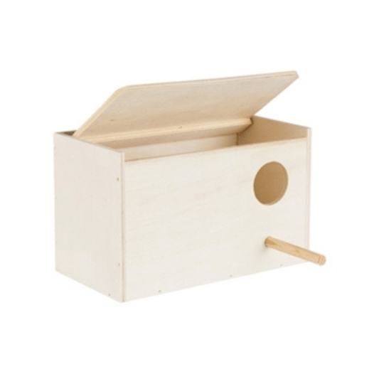 Trixie nestkastje hout 21x12x13 cm gat 4 cm wooden birdhouse with perch and hinged lid for easy cleaning.