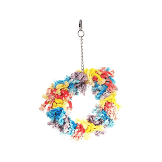Happy pet papegaai flossin ring 28x23x8 cm colorful hanging chewing toy for parrots to play and shred