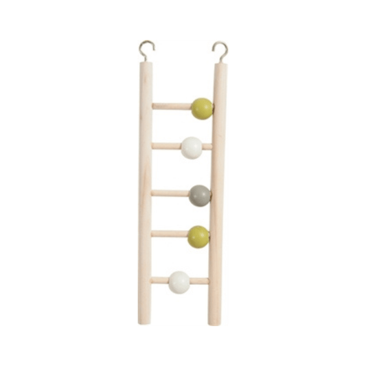 Zolux ladder hout 5 treden met kralen 1x7x23.5 cm wooden bird ladder with colorful beads and hooks for cage attachment