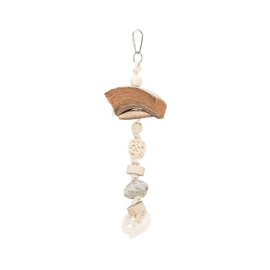 Trixie natuurspeelgoed kokosnoot rotan lavasteen naturel 35 cm - Papegaaishop