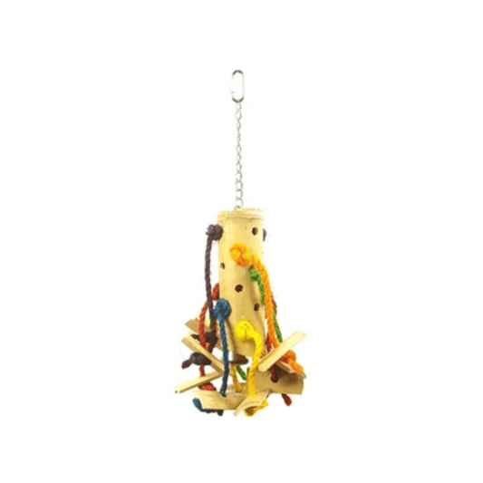 Happy pet vogelspeelgoed puzzel bamboe 48x24x24 cm colorful hanging bird toy made of bamboo, wood, leather, and rope