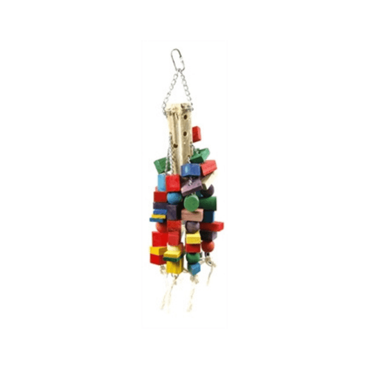 Happy pet vogelspeelgoed supersize hout 63x20x20 cm colorful wooden bird toy with acrylic and rope for sensory stimulation.