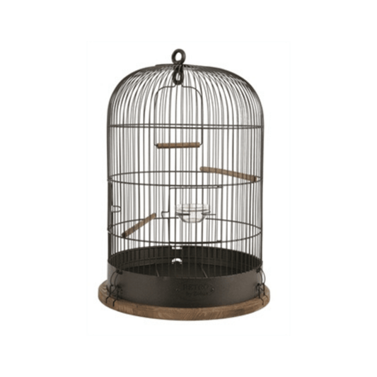 Zolux vogelkooi retro lisette 38x38x55 cm metal birdcage with wooden base, perch, and front door for easy access.
