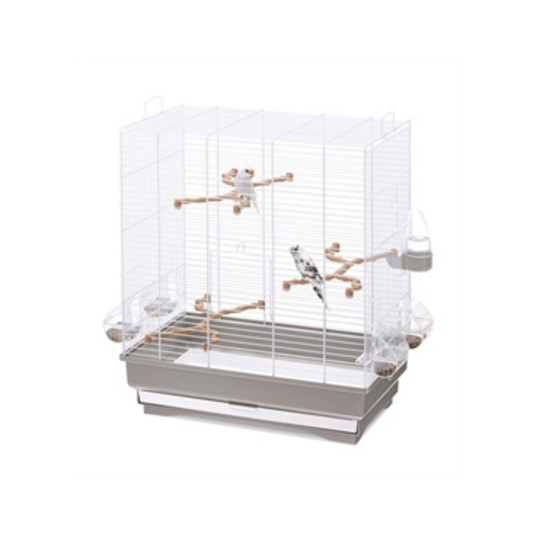 Imac vogelkooi carlotta taupe 50x30x56 cm birdcage with five feeders and three perches for tropical finches and canaries.