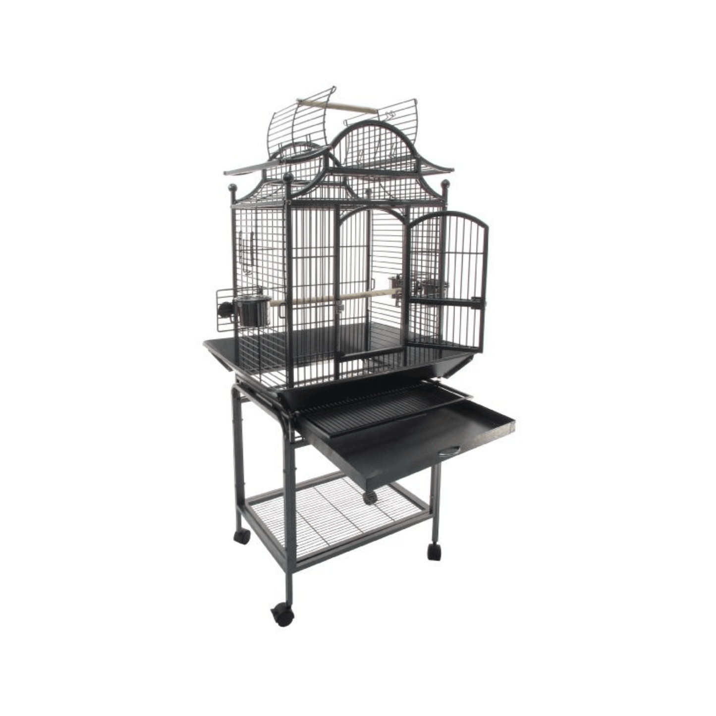 Topmast Parkieten- en Kleine Papegaaienkooi Bologna silver-gray birdcage with open door and pull-out tray on wheels