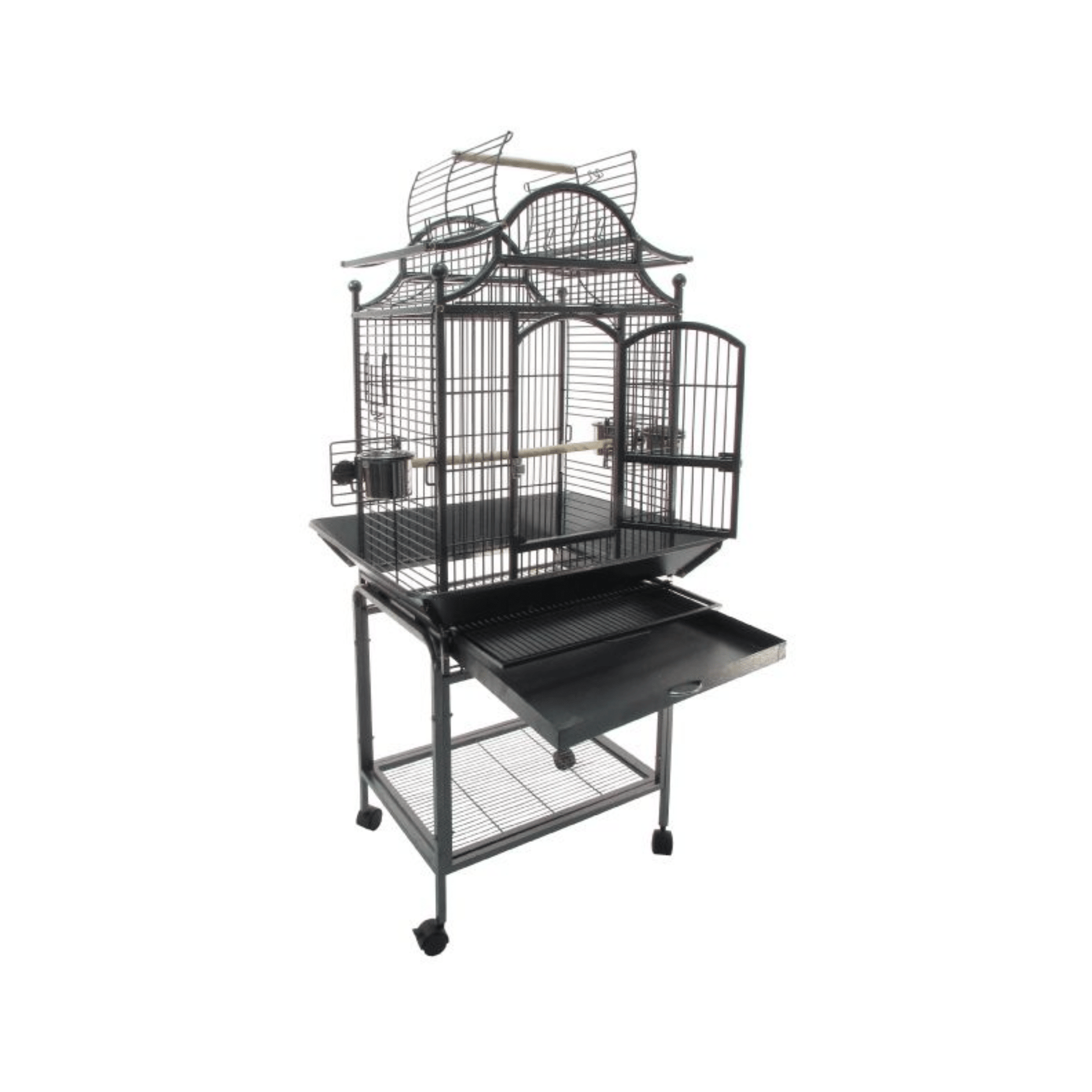 Topmast Parkieten- en Kleine Papegaaienkooi Bologna silver-gray birdcage with open door and pull-out tray on wheels