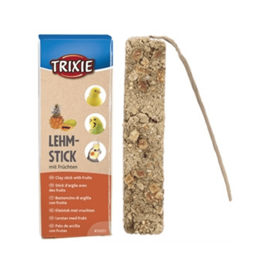 Trixie kleistok met vruchten 250 gr 2 st natural clay stick with fruits for canaries and parakeets.