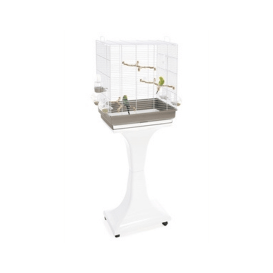 Imac vogelkooi camilla taupe 50x30x57 cm birdcage with five feeders and three perches on white stand